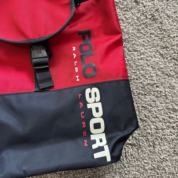 VTG 90s Polo Sport Ralph Lauren Spell Out Backpack Bucket Bag Red Navy Blue Logo - Picture 2 of 9